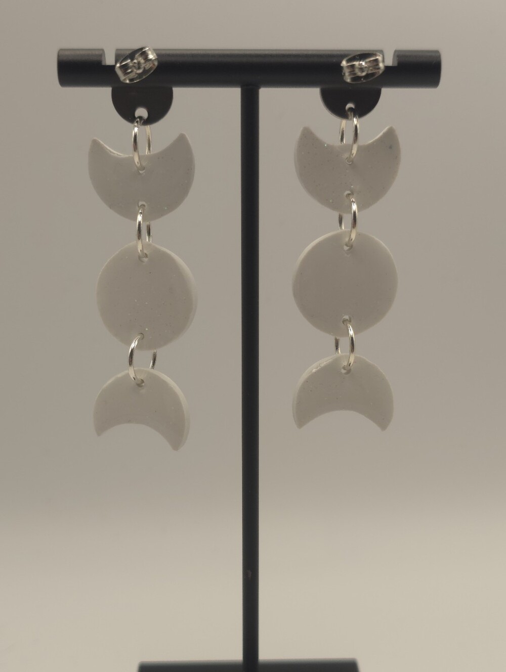 Hand Crafted White Moon Phase Drop Earrings - Picture 3 of 3